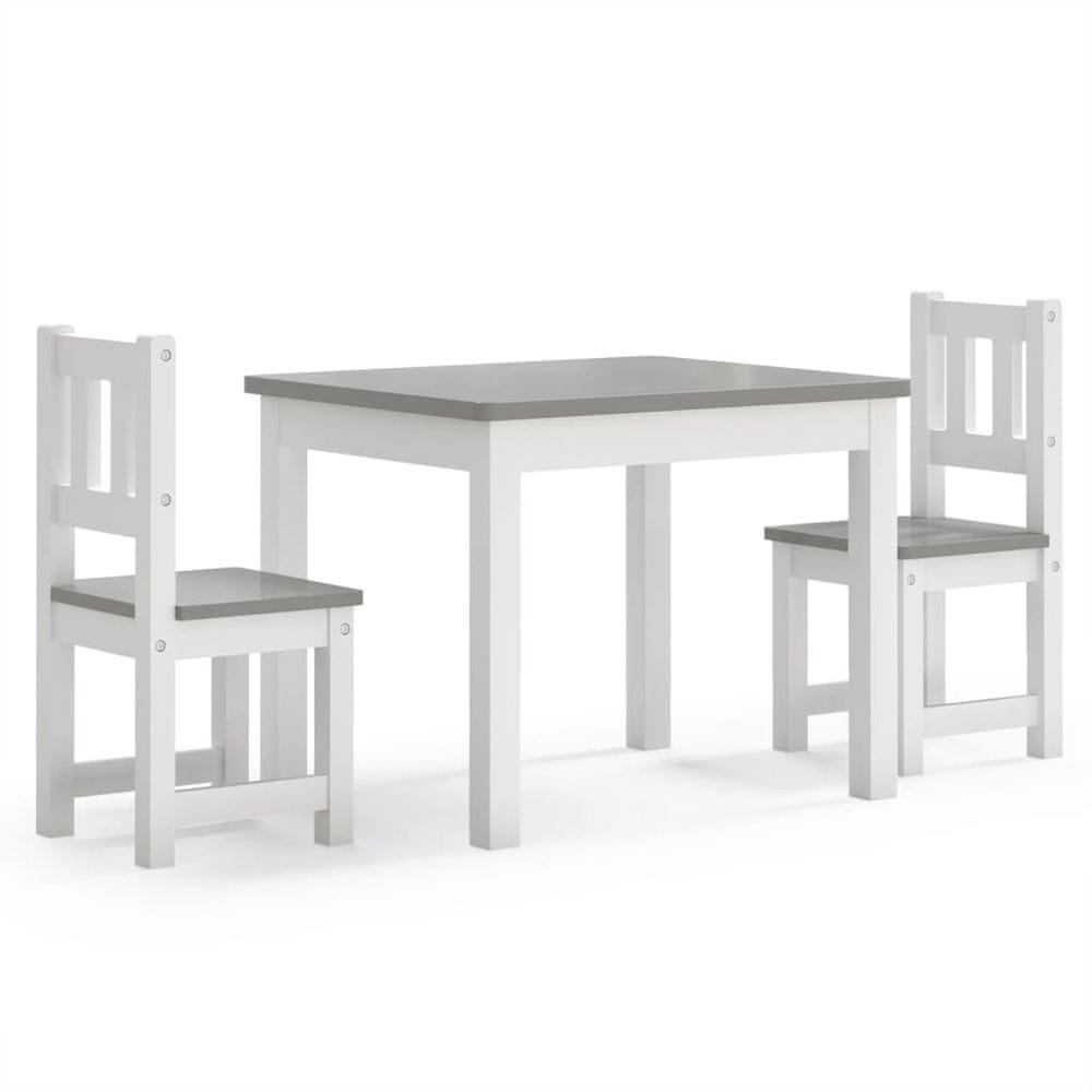 Vidaxl 3-dielna súprava detského stola a stoličiek biela a šedá MDF